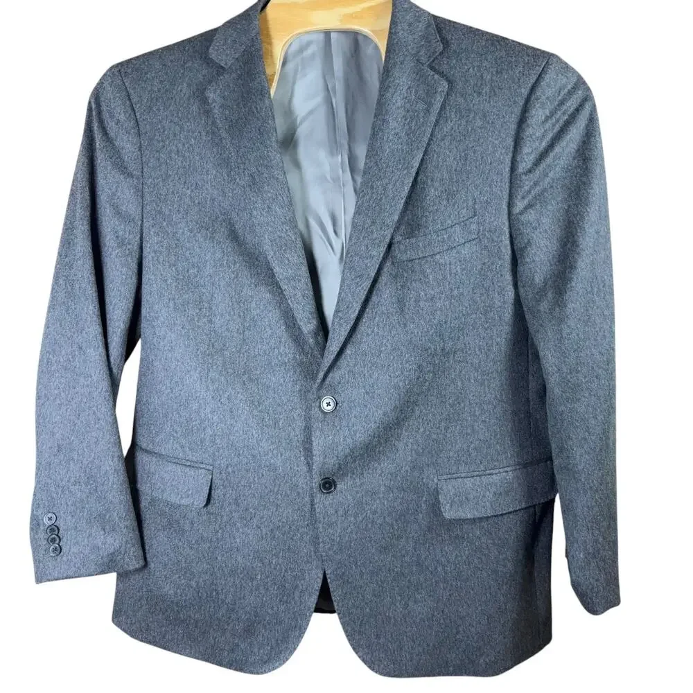blujacket Cashmere Flannel Blazer Men 46R Gray Sportcoat Suit Jacket Winter Soft